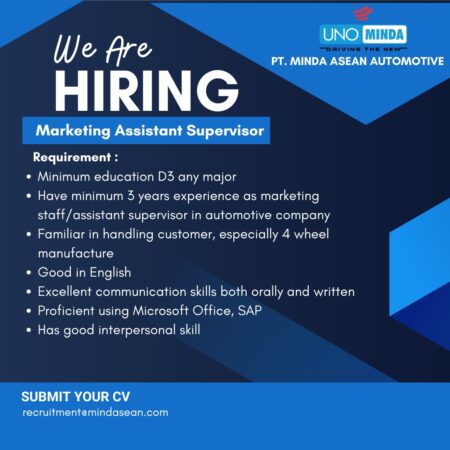 Marketing Assistant Supervisor – PT.MINDA ASEAN AUTOMOTIVE