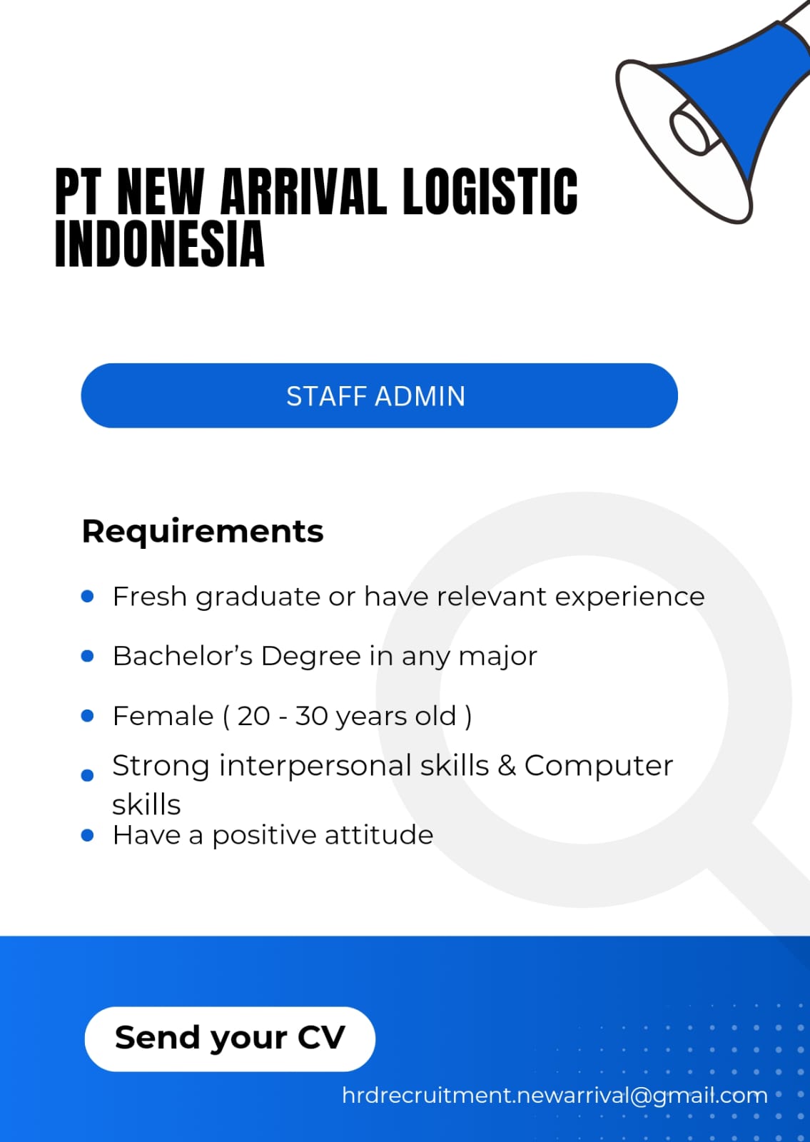 Lowongan Kerja PT New arrival Logistik Indonesia