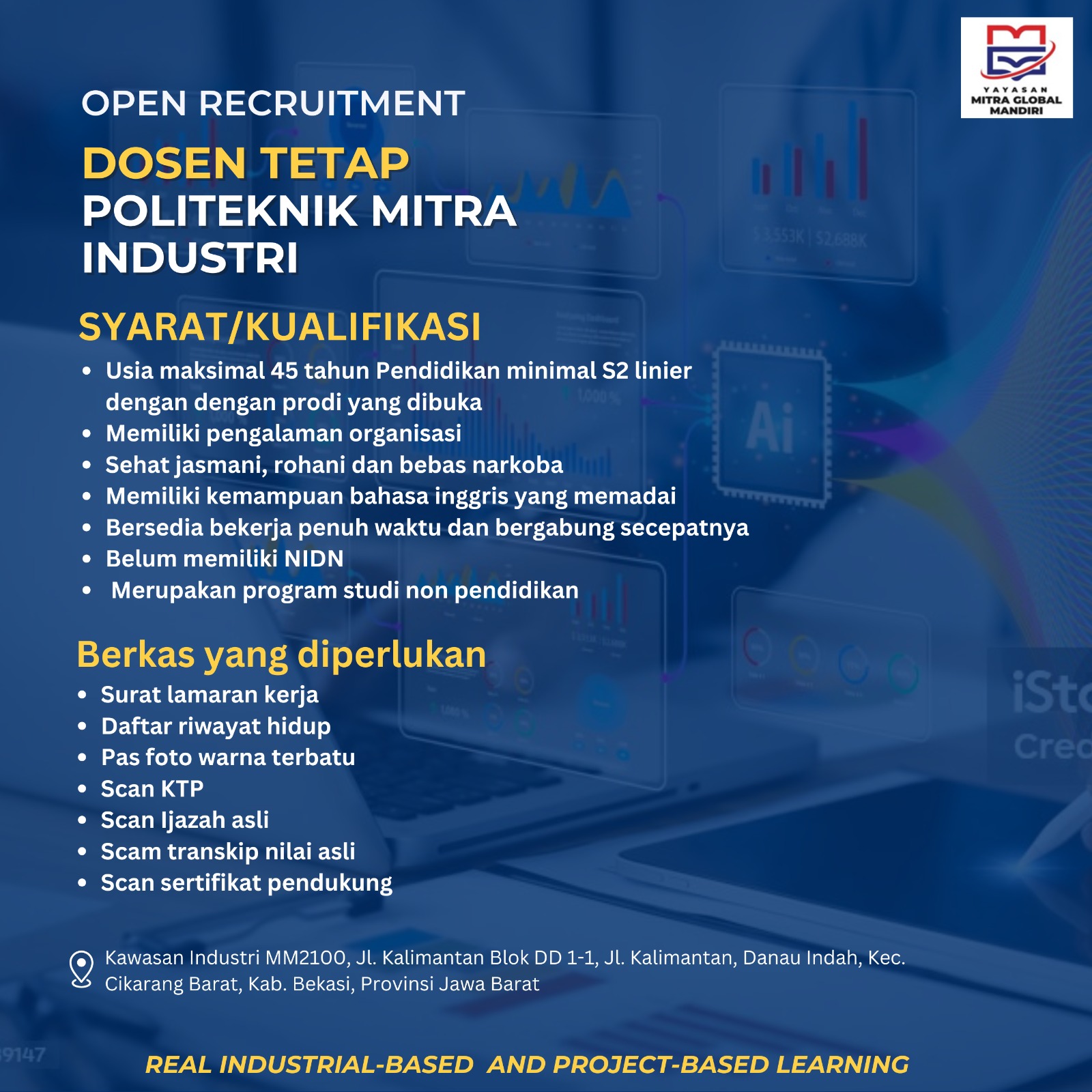 OPEN RECRUITMENT
DOSEN TETAP
POLITEKNIK MITRAINDUSTRI