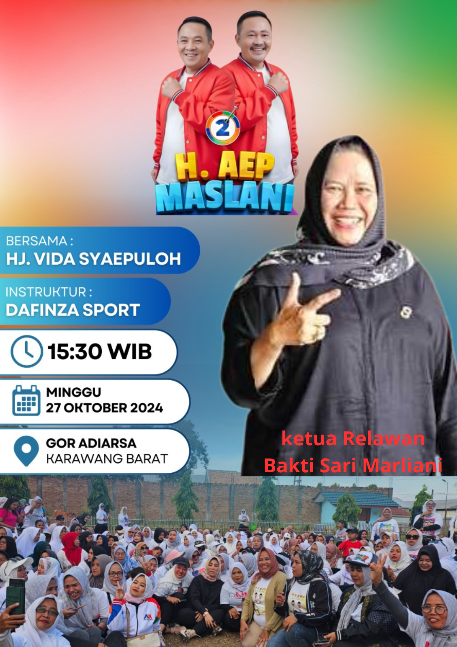 Relawan Bakti Adakan Senam Seru 27 Oktober 2024, Pilih Pemimpin Hebat  Aep -Maslani