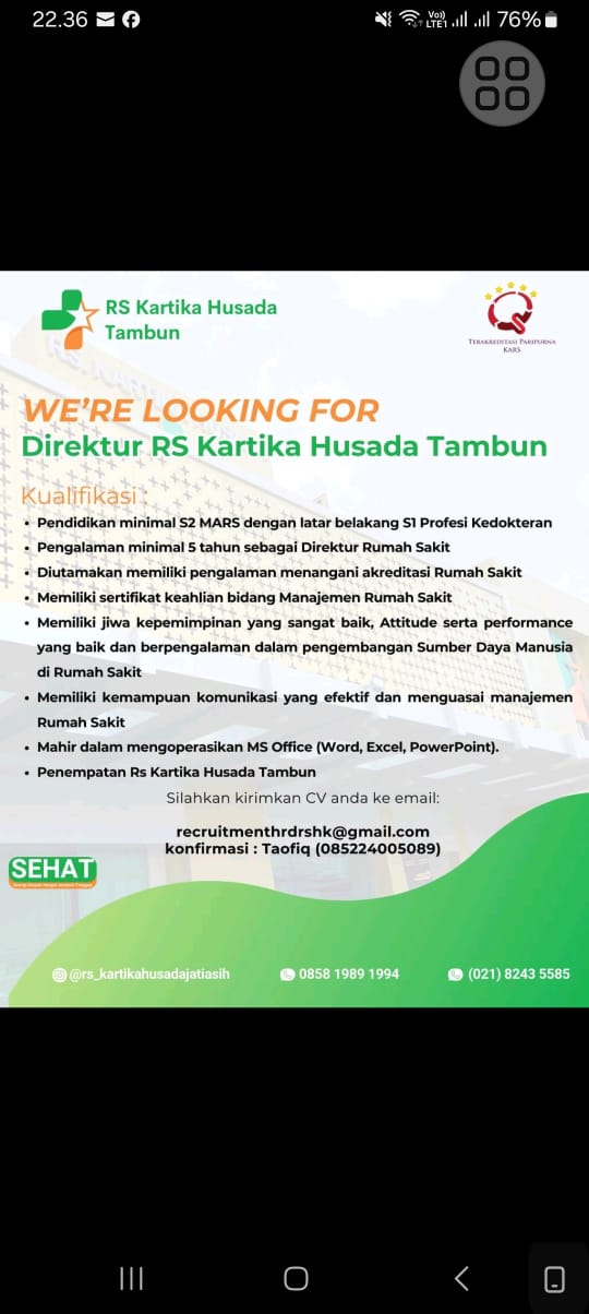 We’re Looking For Direktur RS Kartika Husada Tambun