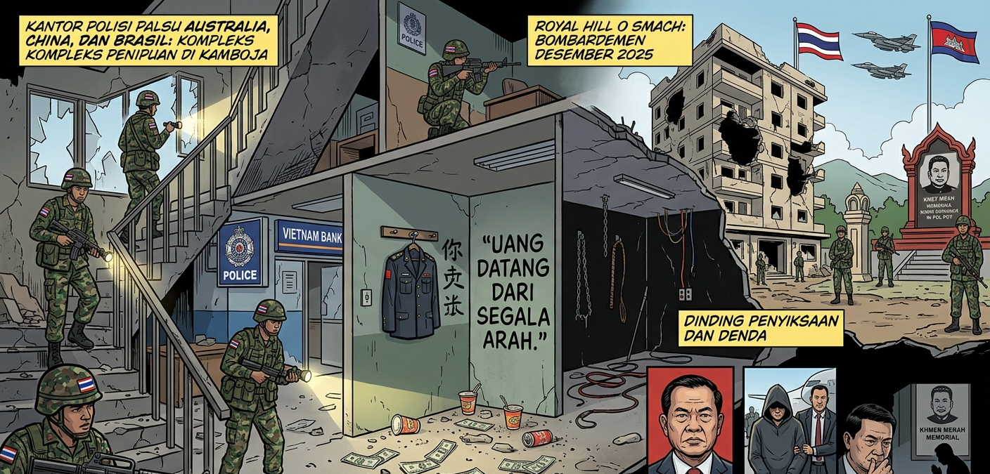 Terbongkar! Kompleks Penipuan Internasional di Kamboja Berkedok Kantor Polisi dan Bank Palsu