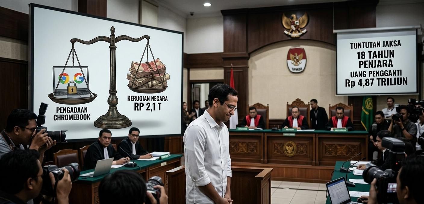 Pengadaan Chromebook Kemendikbud Jadi Sorotan, Nadiem Makarim Dituntut 18 Tahun