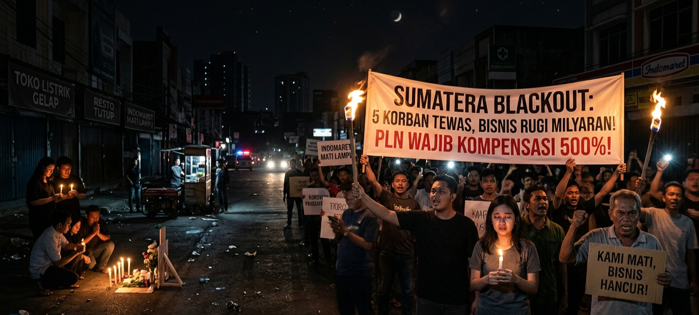 Blackout Sumatera: 5 Orang Tewas, Bisnis Merugi Miliaran — PLN Wajib Beri Kompensasi hingga 500 Persen