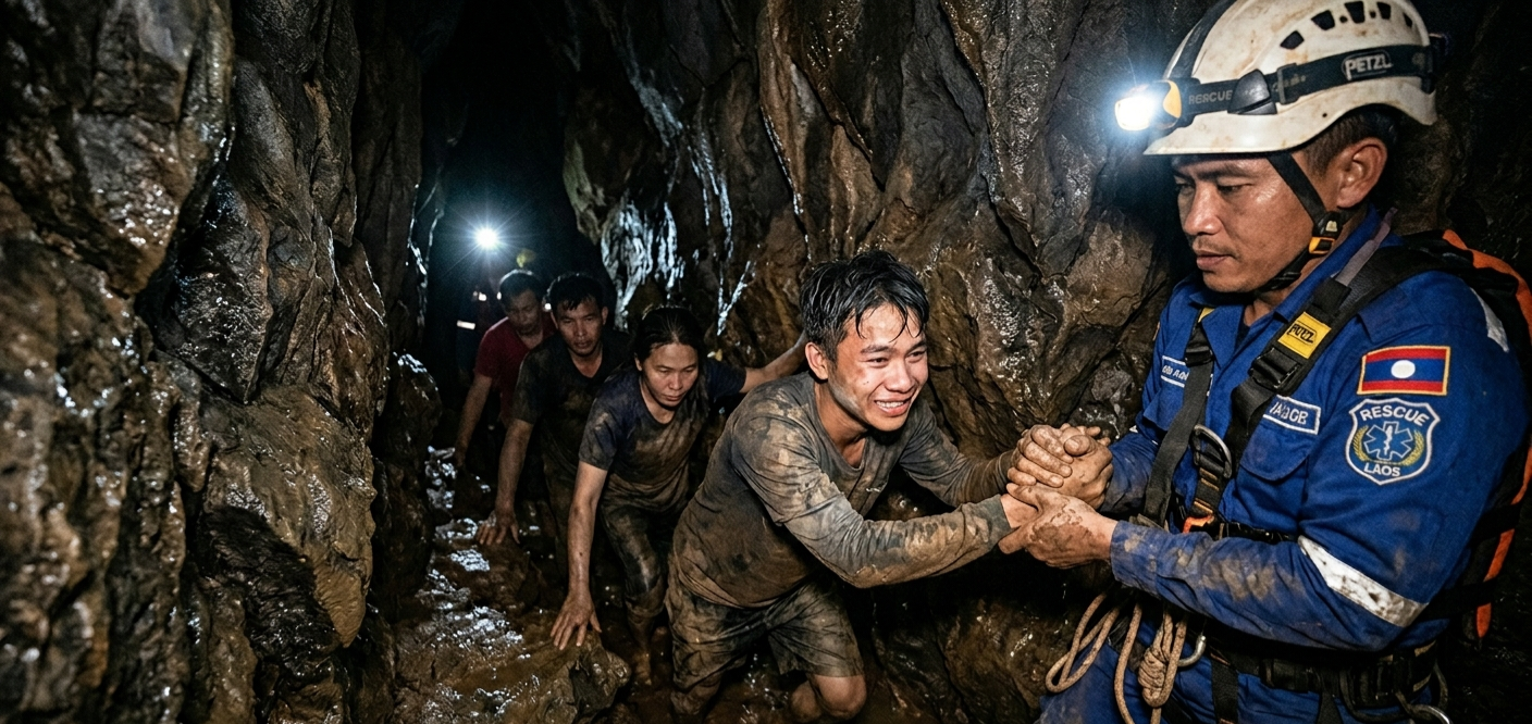Dramatis! 5 Orang Selamat Setelah Sepekan Terjebak di Gua Banjir Laos dengan Lorong Hanya 50 Cm