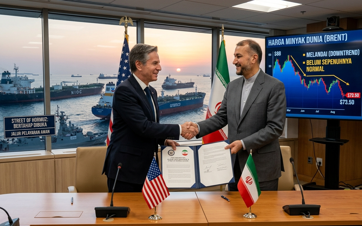 Damai AS-Iran Resmi Diteken, Selat Hormuz Dibuka Bertahap: Harga Minyak Dunia Melandai tapi Belum Sepenuhnya Normal