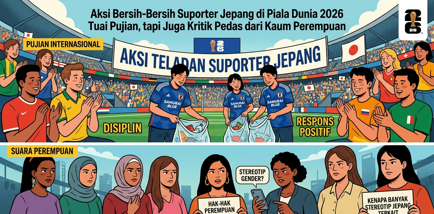 Aksi Bersih-Bersih Suporter Jepang di Piala Dunia 2026 Tuai Pujian, tapi Juga Kritik Pedas dari Kaum Perempuan